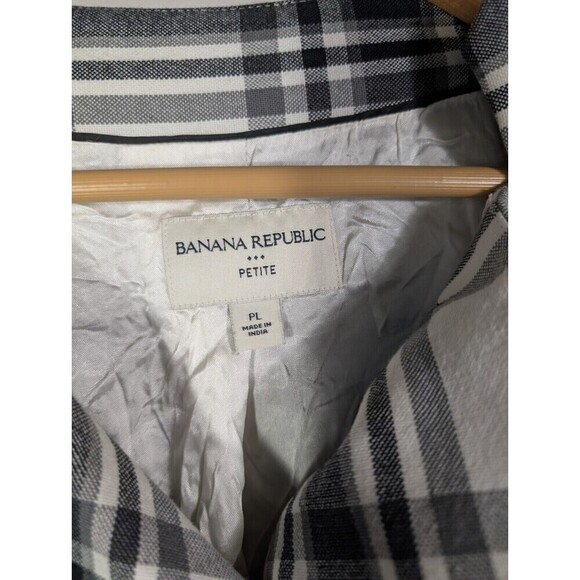 Banana Republic White Plaid Double Breasted Jacket Large Petite - Picture 3 of 9